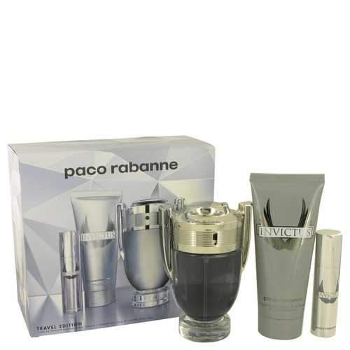 Invictus by Paco Rabanne Gift Set -- 3.4 oz Eau De Toilette Spray + .34 oz Mini EDT Spray +3.4 oz Body Wash (Men)