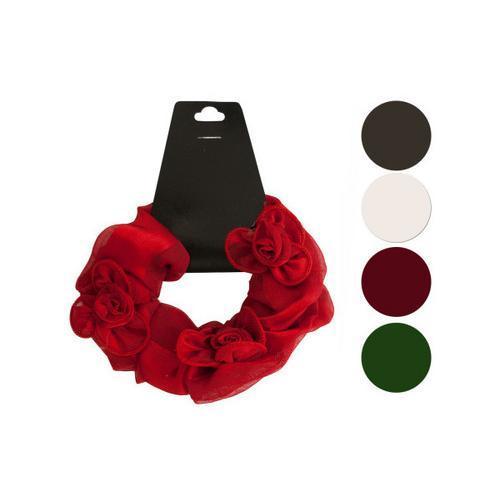 Satiny Hair Twister with Ruffle Flower Accents ( Case of 72 )