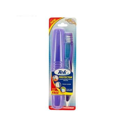 Soft Massaging Toothbrush with Tongue Cleaner & Travel Case ( Case of 72 )