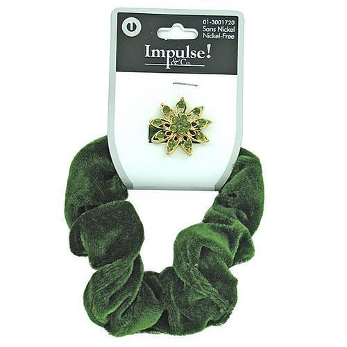 assorted style velour scrunchi with jeweled pin ( Case of 48 )