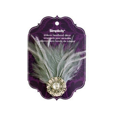 simplicity jewel/gray feather slide on headband accent ( Case of 48 )