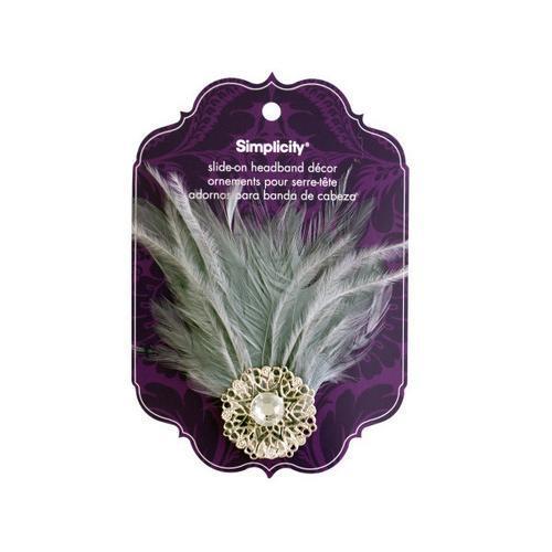 simplicity jewel/gray feather slide on headband accent ( Case of 96 )