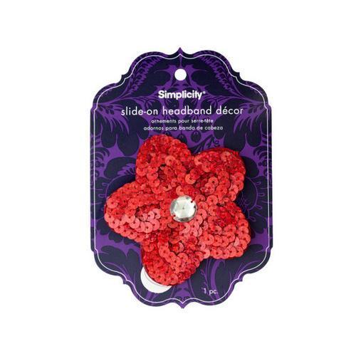 simplicty red sequin flower with gem slide on headband accnt ( Case of 24 )