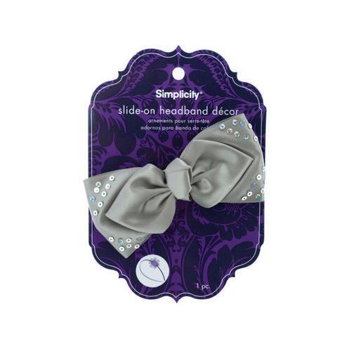 Grey Satin Bow with Sequins Slide-On Headband Accent ( Case of 96 )