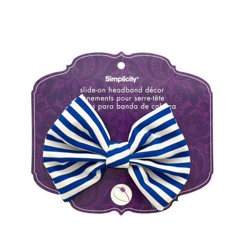 simplicity blue/white striped bow slide on headband accent ( Case of 18 )