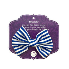 simplicity blue/white striped bow slide on headband accent ( Case of 18 )